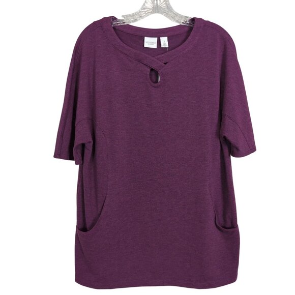 Chico's Purple Tunic Top Size‎ L Short Sleeve Keyhole Neckline Side Pockets - Picture 1 of 13
